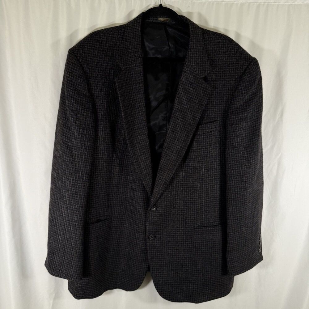 Oscar De la Renta Jacket Men's 46R Grey Plaid 100% Wool 2 Button Front Pockets